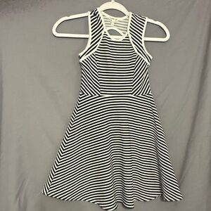 Monteau Black and White Striped Kids Casual Dress